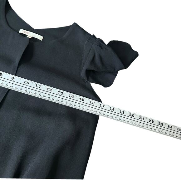 Maje Mini Dress Womens 36 Black Cap Sleeves Round Neck Casual Front Twist Detail - Picture 7 of 9